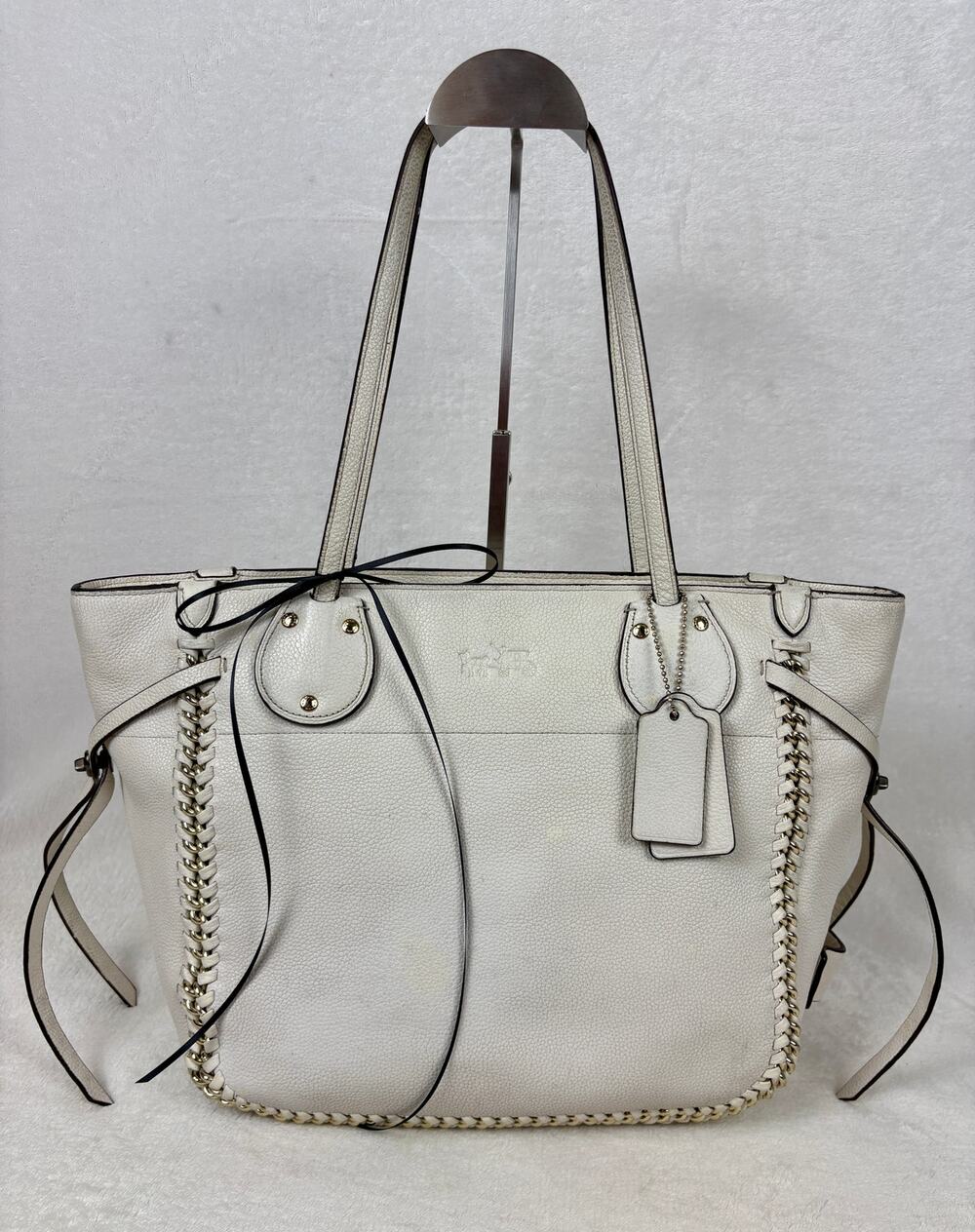 Coach Tatum Tote with Whiplash Detail in Chalk Pebble Leather